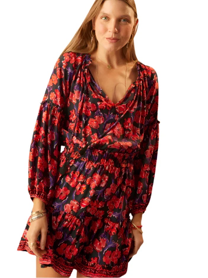 Nwt Natalie Martin Maggie Silk Dress In A Watercolor Print On Onyx Size M